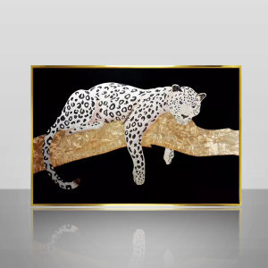 Pure Hand Drawing Enamel Color Living Room Study Bedroom Horizontal Prints Gift Painting Hotel Art Decoration Mural Golden Leopard
