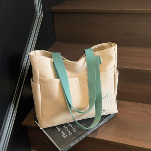 Large Capacity Canvas Tote Bag Commuter Casual Handbag Double Strap Shoulder Bag Single Shoulder Bag Korean Style Mujc