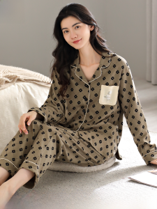 miiow | Pure Cotton Sleepwear Womens Long Sleeve Home Clothes Set Cat Person Autumn Winter Close-Fitting Outwearable Comfortable Home