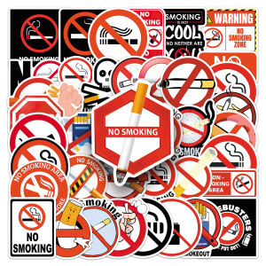 50/100PCS Cartoon No Smoking Label Stickers Warning Signs Warning Words Waterproof Decoration Luggage Wall Glass Stickers