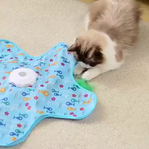 Cat Hunting Mat Interactive Toy Automatic Moving Feather Teaser Hide-and-Seek Cat Play Mat for Indoor Cats