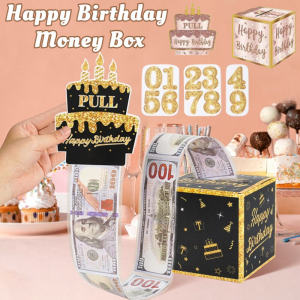 Black Gold Surprise Birthday Money Pull-Out Gift Box Cash Gift Pull Sofa Pattern Gift Box Birthday Decoration Set Gift Happy Birthday Party Supplies