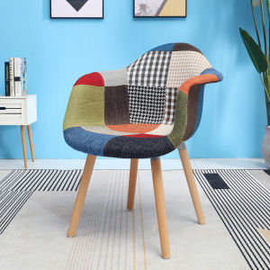Nordic Fabric Chair Backrest Creative Patchwork Eames Single Casual Soft Stool Study Computer Desk Chair