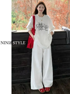 High Waist Wide Leg White Jeans Womens New Style 2025 Autumn Slim Straight Loose Floor-Length Trousers Casual Washed Denim