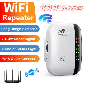 kebidumei | Wireless WiFi Repeater 300Mbps WiFi Extender Amplifier Booster Router 802.11N WPS Long Range 7 Status Light WiFi Repeater for PC