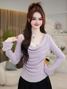 เสื้อยืดแขนยาวทรงเข้ารูปสำหรับผู้หญิง ฤดูใบไม้ร่วง ดีไซน์เก๋ไก๋ หวานและเผ็ดร้อน เสื้อชั้นในสั้น เสื้อผ้าทำงานสไตล์เกาหลี