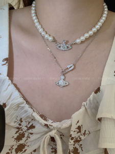 Dây Chuyền Saturn Pearl Stack Hot Girl Dây Chuyền Xương Đòn Thiết Kế Mới Dây Chuyền Choker Hợp Kim Trang Sức Thời Trang Nữ