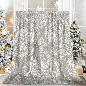 Beast Kingdom | Grey Damask Flannel Blanket Soft Fuzzy Plush Cozy Warm Throw for Sofa Bed Couch Home Decor Gifts