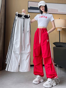 American Style Paratrooper Work Pants Women Summer Thin Quick Dry Casual Sports Pants New 2025 Jazz Dance Pants High Waist Straight Leg Polyester Cotton Blend