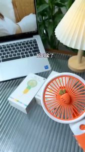 Quạt Tích Điện Cầm Tay Mini Cute Hình Hoa Quả Kèm Chân Đế Và Dây Đeo Tay