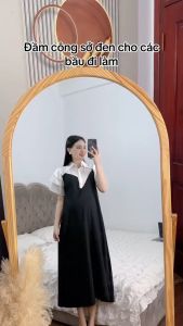 váy bầu- đầm bầu suông sơ mi hottrend chất đũi mát dáng xuông dễ mặc