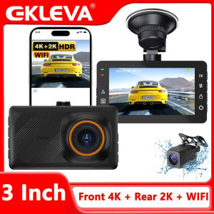 Ekleva UHD 4K + 2K 3 inch ống kính kép xe hơi Camera hành trình DVR Wifi WDR Đầu ghi video ghi hình liên tục tầm nhìn ban đêm phía trước phía sau đen xe Hộp phụ kiện