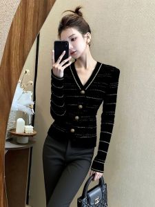 DANTING | Soft Elegant Striped Waist-High Knitted Cardigan