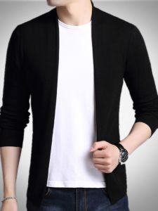 Fashionable Large Size Mens Long Sleeve Pullover Cardigan Casual Business Style Slim Fit Cotton Polyester Blend for Spring Fall