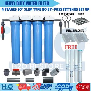 Water Filter 4 Stages 20" Slim Type All Sediment No Bypass Fittings Complete Set up