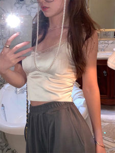 chaqi | White Silk Strap Vest Women Summer With Chest Pad Beautiful Back Bra Integrated Inner Wrap Chest Short Top Outerwear