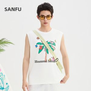 SANFU | Áo Thun Ngắn Tay In Hình Cây Dừa và Động Vật Mới Mùa Hè Kiểu Dáng Rộng Cho Nam