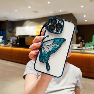 Butterfly Hand Design Electroplated Phone Case Womens Style Anti-Fall with Sandflow Film Transparent Protective Shell for Apple 11 15 plus 13 Female Model 14 pro Max 15 pro