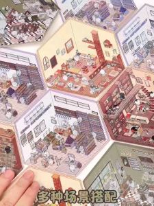 3D Miniature Scenes Sticker DIY Cute Cartoon Journal Korean Style Cabin Scenes Building PET Staking Sticker Simno 造景贴纸