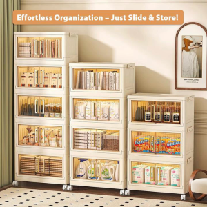 Stackable Plastic Storage Cabinet with Foldable Cabinet Organizer with Transparent Doors  Elegant and Functional Drawer for Home