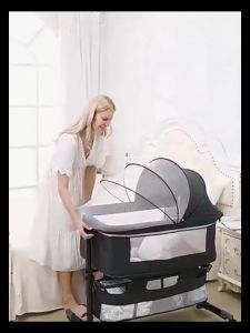 [SG Stock] Baby Cradle Crib Bed Height Adjustable Bed Safe Co-Sleeping with Detachable Side Panel for 0-2 Years