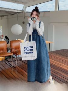 Salt Series ฤดูใบไม้ผลิ ฤดูใบไม้ร่วง หลวม ดีไซน์ Sense เดรสกระโปรงยีนส์ ผู้หญิง ทันสมัย พรางหุ่น ทรงเอ ชุดเดรสยาว สไตล์เกาหลี