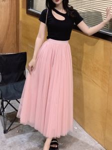 Vejlimit High Waist Puffy Skirt Womens Half-length Gown Handmade Pleated Chiffon Skirt for Business Casual Party Date