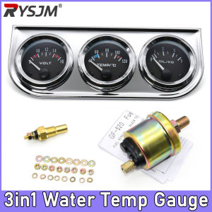 RYSJM | 52MM Water Temperature Gauge Celsius Oil Pressure Meter Voltmeter Chrome 3 in 1 Gauge Kit With Sensor Car Motorcycle Meter