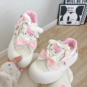 Adorable Thick Bottom Big Head Shoes for Junior High School Girls Sporty Casual Sneakers Pink Fufu Increase Height Footwear