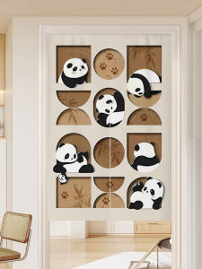 Cartoon Panda Door Curtain Room Partition Blocking Cloth Curtain for Bedroom Bathroom Kitchen Living Room Entrance No Drilling Needed