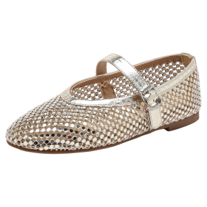 Josiny | Golden Openwork Rhinestone Mary Jane Flats
