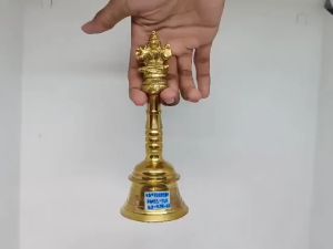 กระดิ่ง สายมู บูชาเทพ กระดิ่ง ทองเหลือง กระดิ่งด้ามจับ กระดิ่งพิธี หล่อ หนา เรียบ เสียงใส จากประเทศอินเดีย ปากกว้าง 2.5 นิ้ว HB-023