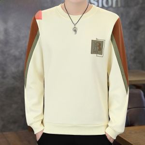 HENGYUANXIANG | Hengyuanxiang Long Sleeve Round Neck Mens T-shirt Casual Base Layer Spring Autumn Fashion Urban Style Cotton Polyester Blend