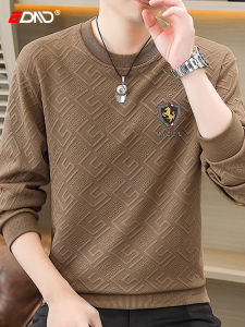 High-End Embroidered Long Sleeve Mens T-Shirt Fleece Lined Hoodie Fashionable Base Layer Shirt for Spring Autumn Winter