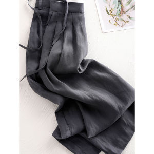 PAIBOLI | Gray Linen High Waist Slimming Trousers Wide Leg
