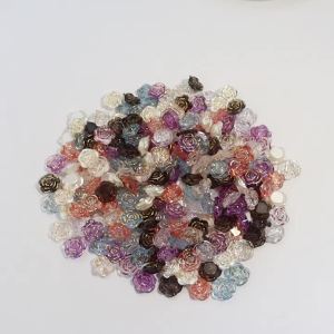30pcs/lot Resin Baroque Rose Flower Beads Transparent Colorful Rose Beads With Gold Border For DIY Jewelry Making Accessories