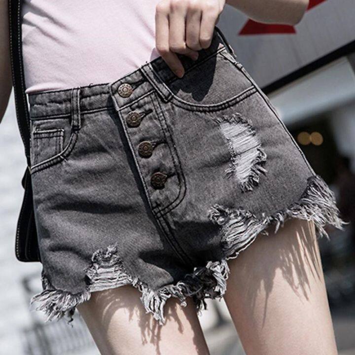 Plus Size High Waist Ripped Denim Shorts Women's Summer New Korean ...