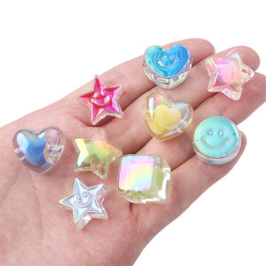 4pcs/Bag Acrylic Beads Korea Color Contrast Oil Dripping Five-pointed Star Loose Spacer Beads Hand-made For Jewelry Making DIY Bracelet Necklace Accessories