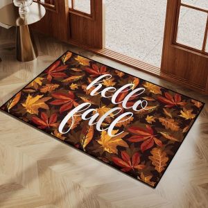 VIKAMA Đen Happy Fall Thảm Chùi Chân Bí Ngô Hoa Hướng Dương Lá Phong Mùa Thu Thảm Trải Sàn Chống Trượt Polyester Mềm Mại Trang Trí Nhà Thảm Chào Mừng