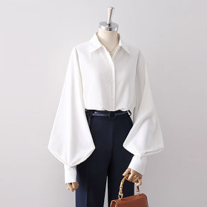 Black Chiffon Womens Shirt Lantern Sleeve Bubble Sleeve Professional Style Spring Autumn New Design Fashionable Top