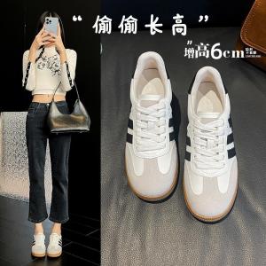 Leather Color Block Design Womens Casual Sports Shoes Spring Autumn New Style 6CM Heightening Deqin Shoes Small Figures Agan Shoes
