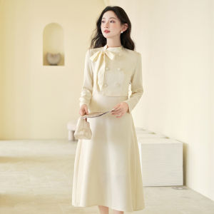 Elegant Autumn Winter Womens Dress Gentle High-End Fashionable Beautiful Long Skirt A-Line Silhouette Polyester Fiber