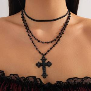 Lacteo Neo-Gothic Black Jesus Cross Pendant Necklace for Women Punk Vintage Daily Party Accessories Fashion Charm Jewelry Gifts