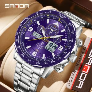 Sanda | SANDA New Business Quartz Watches for Man Fashion Stainless Steel Tape Date Multifunctional Chronograph 5Bar Waterproof Clock