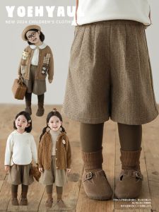 YOEHYAUL Girls Knitted Long Short Pants Spring Autumn Soft Elastic Waist Cotton Blend Fabric Casual Style Childrens Clothing