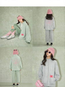 LOVESASAKIDS | Double Zipper Stand Collar Embroidered Girls Leisure Sport Set