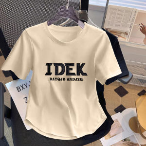 Áo Thun Nữ Tay Ngắn Mùa Hè Mới in Chữ Thiết Kế Không Đều Eo Dài Vừa Vặn Cổ Tròn Cotton Phong Cách Hàn Quốc Thường Ngày