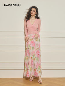 Pink Rose Print Knit Cardigan and Slip Dress Outfit