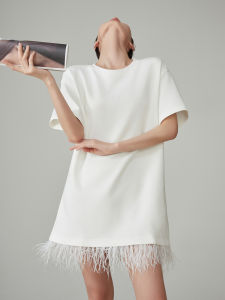 XIAODADEHUA | Flattering Straight Feather Splicing Cleanfit Casual Loose Dress