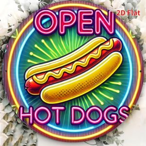 CIFbuy | 2D Metal Sign Neon Hot Dog Sign Open Hot Dogs for Wall Decor Metal Art for Home Bar Garage Cafe